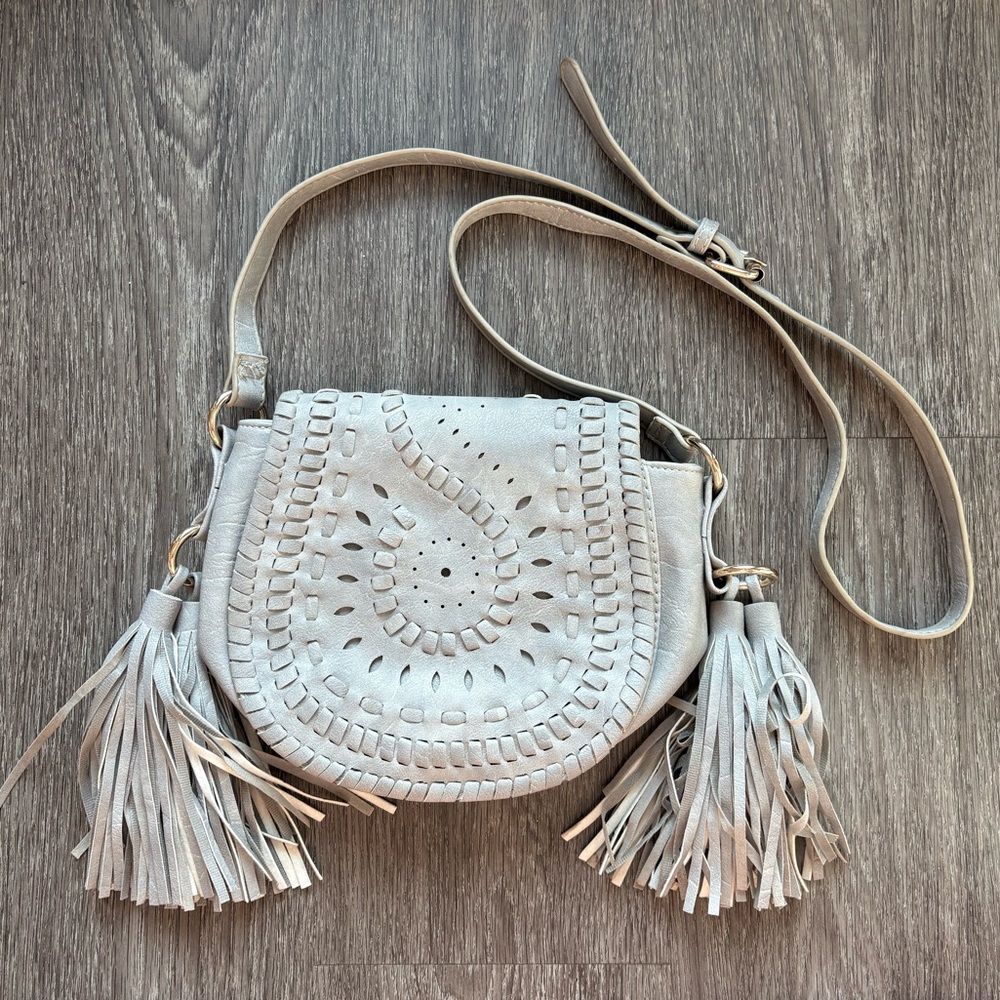 Gray Grey Crossbody Bag with Tassels